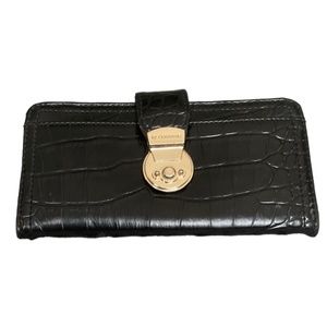 LIZ CLAIBORNE Croc Embossed Trifold Wallet Gold Hardware Like New